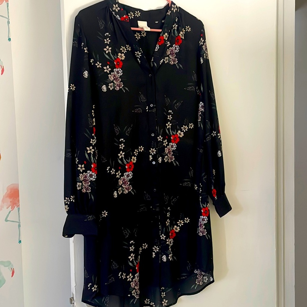 H&M Floral Long Sleeve High Low Shirtdress